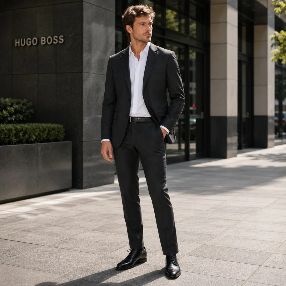 HUGO BOSS Mens Sport Coat Blazer 38S 100% Virgin Wool Business Charcoal Gray